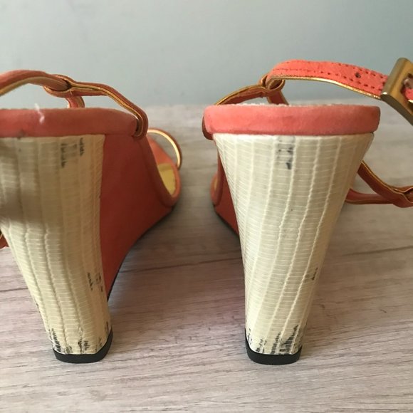 NEW PRADA ORANGE SUEDE SNAKESKIN WEDGE HEELS SIZE 35/5 - Picture 2 of 11
